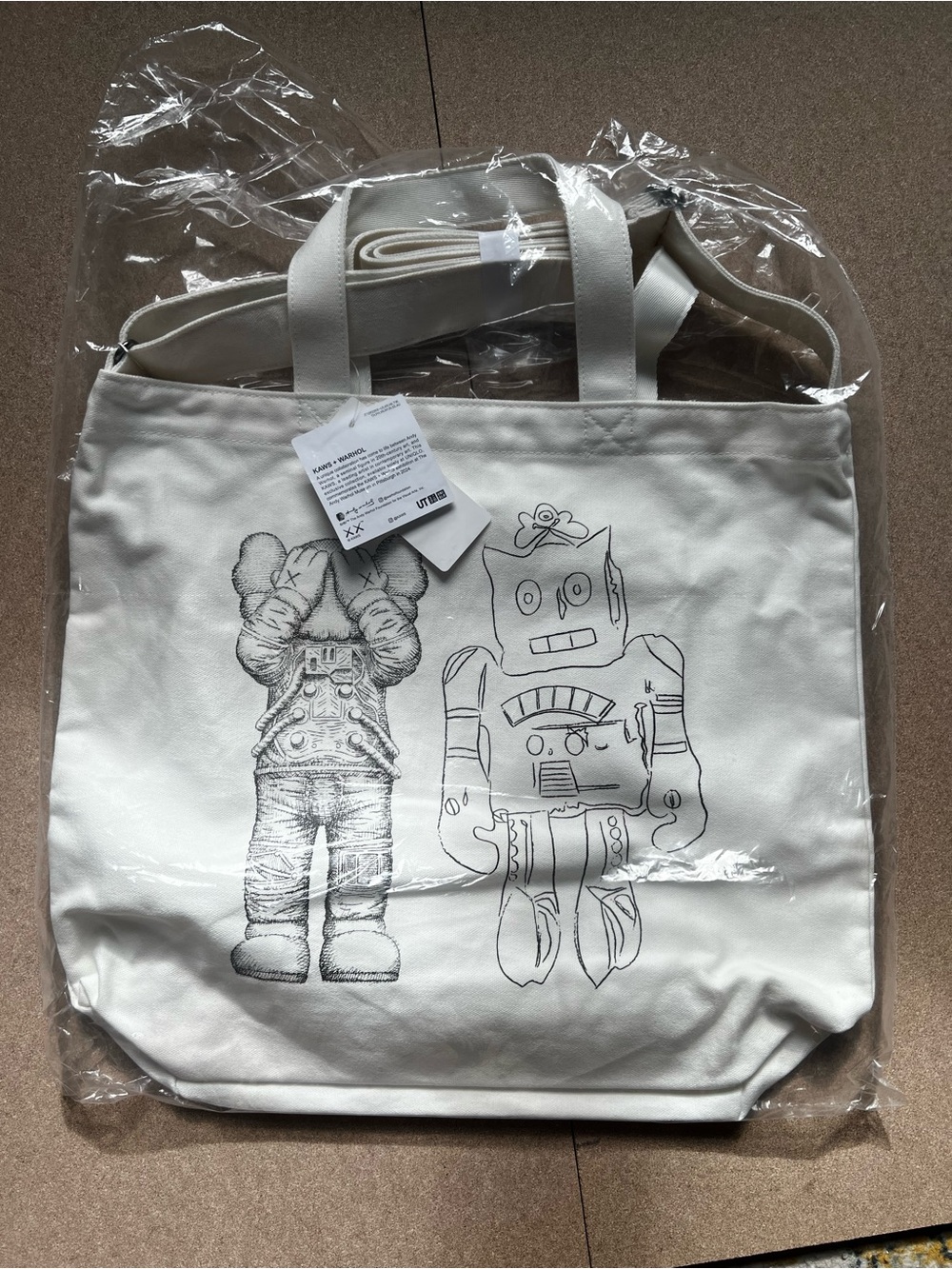 Kaws + Warhol + Uniqlo  2 Way Tote Bag BRAND NEW Rare Robot Rare 2024 Art Andy